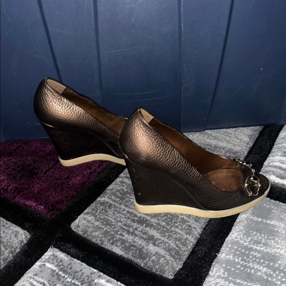 Gucci Bronze Brown Leather Peep-Toe Pumps with Horsebit - Picture 3 of 11
